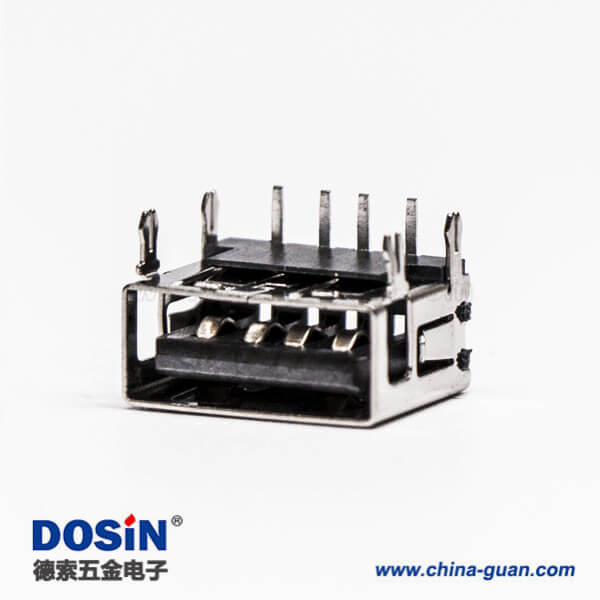 2.0usb彎母座封裝黑色膠芯帶魚叉腳插板