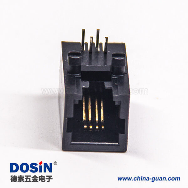 rj11 4p4c封裝模塊化網(wǎng)口連接器90度彎角全塑帶定位柱穿孔式