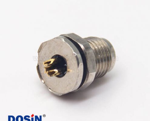 圓形防水m5連接器3pin母頭插座防水焊線式前鎖板面板安裝