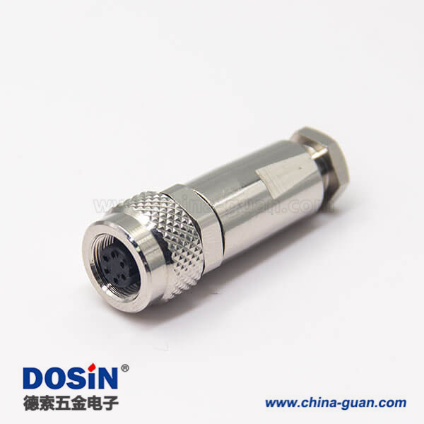 金屬圓形連接器M9直式母頭帶屏蔽6芯金屬組裝接頭 金屬圓形連接器M9直式母頭帶屏蔽6芯金屬組裝接頭