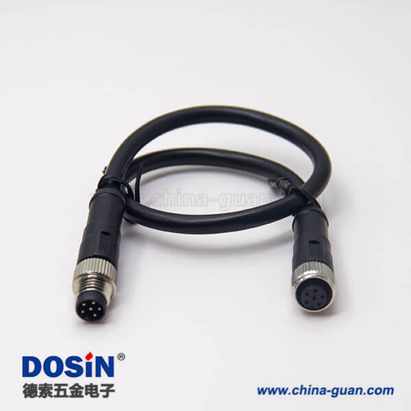 m8 6芯注塑線直式A型公對(duì)母焊線工業(yè)防水連接器
