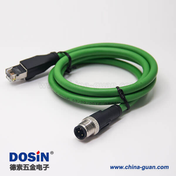 M12接頭d型接頭4芯公頭轉(zhuǎn)RJ45水晶插頭連線3米