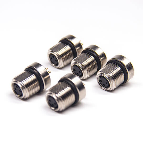 m8 3芯直式母頭防水板端插座前鎖板焊線