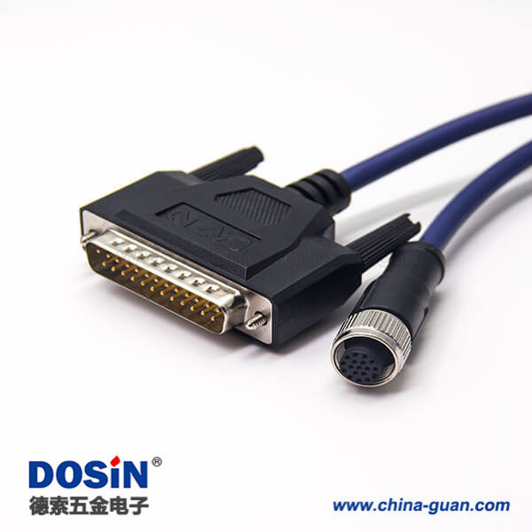 m12電纜插頭直式母頭A型轉(zhuǎn)D-Sub公頭25pin兩邊帶螺絲線長1米