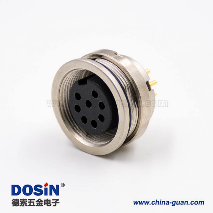 圓8芯插座引腳M16母頭A扣直式穿墻PCB板連接器板端插座焊接 圓8芯插座引腳M16母頭A扣直式穿墻PCB板連接器板端插座焊接