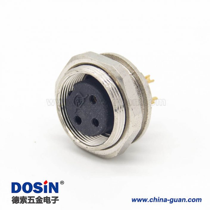 M16 3芯連接器直式母插座前鎖穿墻面板安裝焊線 M16 3芯連接器直式母插座前鎖穿墻面板安裝焊線