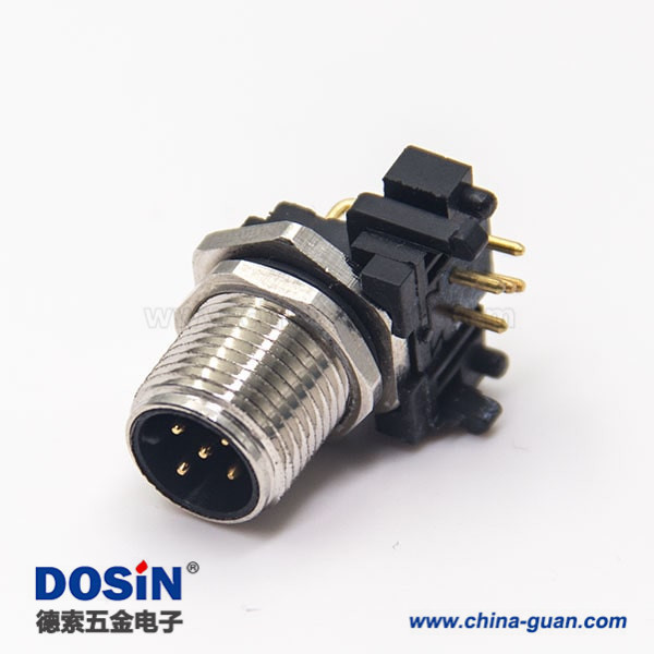以太網連接m12公頭插座5針彎腳插板穿墻防水傳感器