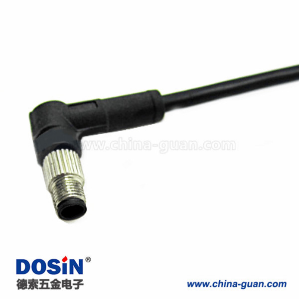 M5注塑公頭連接器4芯彎頭公插頭螺紋款接1米美標26AWG線 M5注塑公頭連接器4芯彎頭公插頭螺紋款接1米美標26AWG線