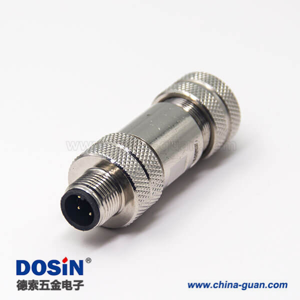 m12全金屬屏蔽連接器組裝式直公頭4pin航空防水插頭連接器