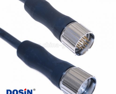 M23 16芯公插頭轉母插頭防水注塑成型式M23接1米18AWG線工業用線材