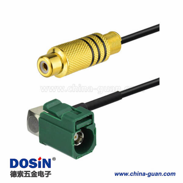 汽車(chē)天線(xiàn)線(xiàn)束Fakra E型母頭轉(zhuǎn)RCA母頭彎式視頻連接器接線(xiàn)1米