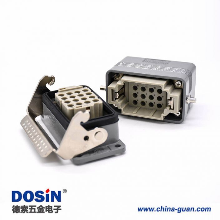 矩形重載連接器H10B不帶針公頭16芯螺紋PG16公母對接頂出口鐵扣2耳開孔安裝鋁合金外殼 矩形重載連接器H10B不帶針公頭16芯螺紋PG16公母對接頂出口鐵扣2耳開孔安裝鋁合金外殼