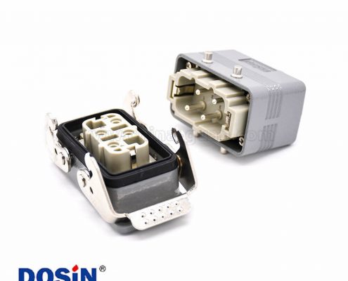 重載工業連接器H10B4芯鍍銀公母對接開孔安裝螺紋M25頂出口PC料內芯