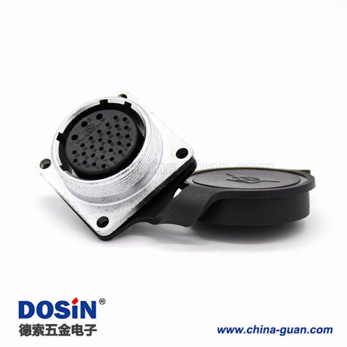 插座母頭P28 31芯直式方型法蘭帶防塵蓋連接器 插座母頭P28 31芯直式方型法蘭帶防塵蓋連接器