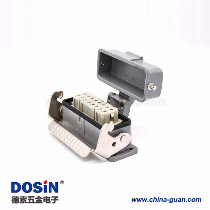 重載連接器10芯H16A帶金屬防塵蓋開孔安裝高結構斜出口進線 重載連接器10芯H16A帶金屬防塵蓋開孔安裝高結構斜出口進線