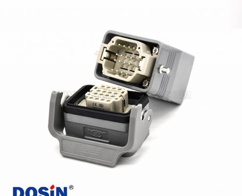 工業矩形重載連接器H6B16芯鍍銀公母對接螺紋M32高結構頂出口開孔安裝