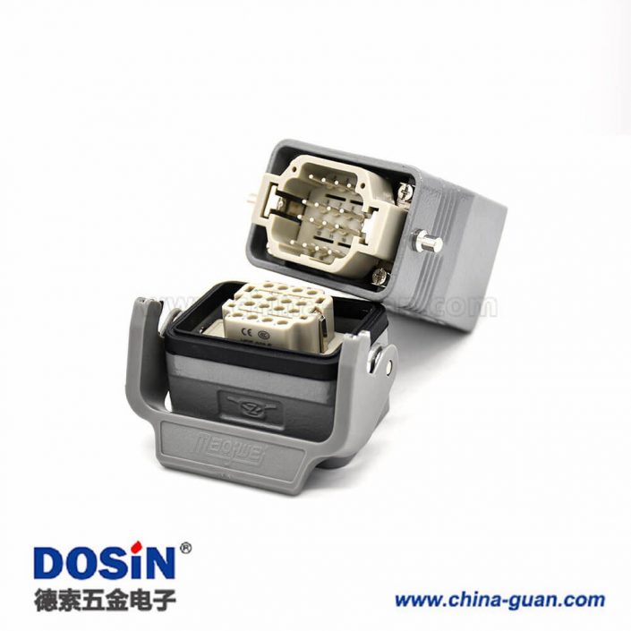 工業矩形重載連接器H6B16芯鍍銀公母對接螺紋M32高結構頂出口開孔安裝 工業矩形重載連接器H6B16芯鍍銀公母對接螺紋M32高結構頂出口開孔安裝