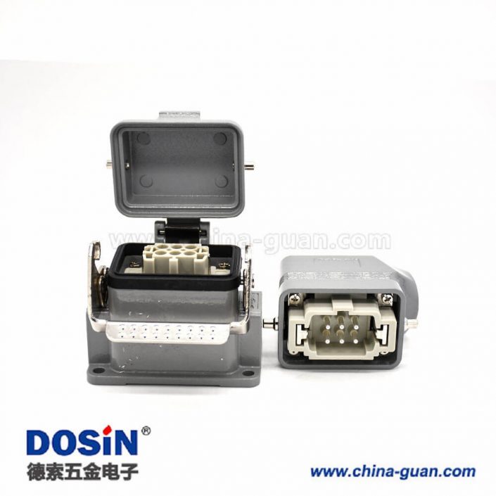 重載矩形連接器H6B表面安裝6芯鍍銀公母對接螺紋M32斜出口帶金屬防塵蓋 重載矩形連接器H6B表面安裝6芯鍍銀公母對接螺紋M32斜出口帶金屬防塵蓋