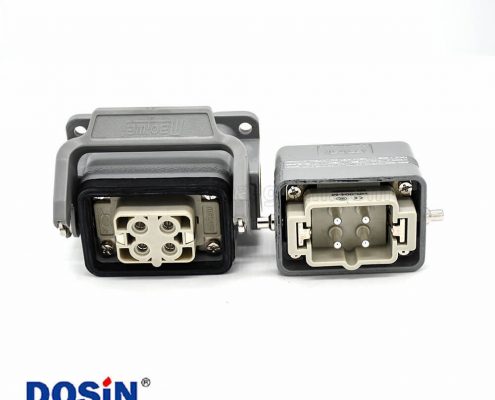 工業重載連接器H6B4芯鍍銀頂出口螺紋PG16表面安裝公母對接鋁合金外殼