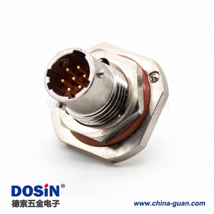 Y50X連接器直式卡口連接PCB板安裝前鎖穿墻鍍鎳防水7芯公插座 Y50X連接器直式卡口連接PCB板安裝前鎖穿墻鍍鎳防水7芯公插座