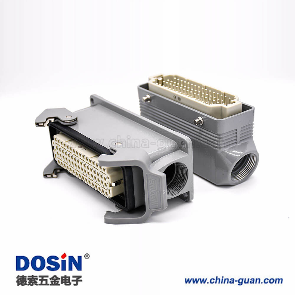 矩形防水連接器重載64芯H24B外殼公母對接PG21表面安裝斜出口塑料鐵扣