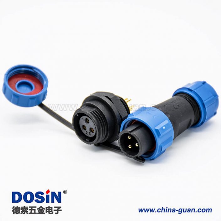 SP防水SP13直式3芯公插頭母插座后鎖板螺紋連接防水防塵接線 SP防水SP13直式3芯公插頭母插座后鎖板螺紋連接防水防塵接線