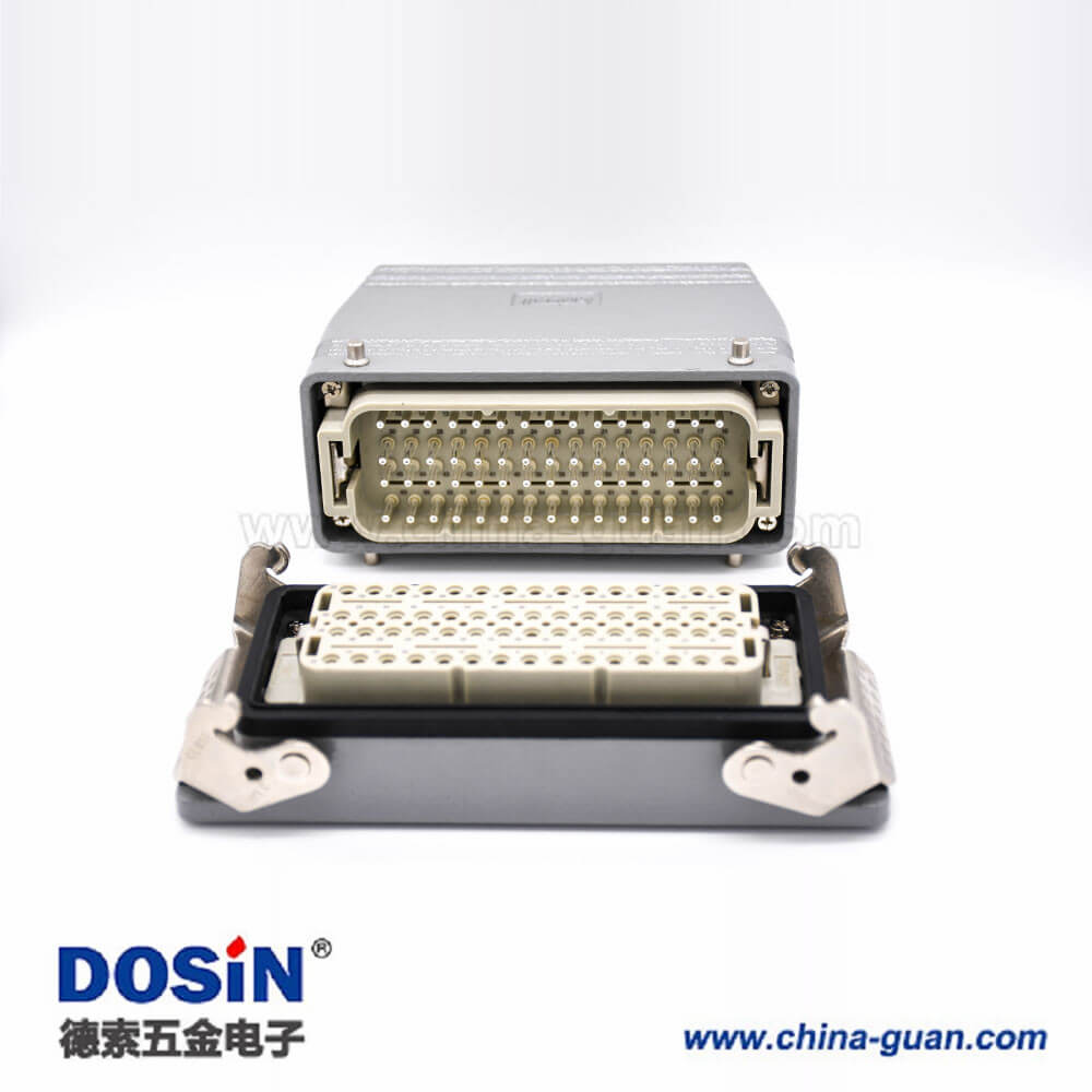 重載防水連接器60芯高結構斜出口開孔安裝公母對接鐵扣H24T外殼M40