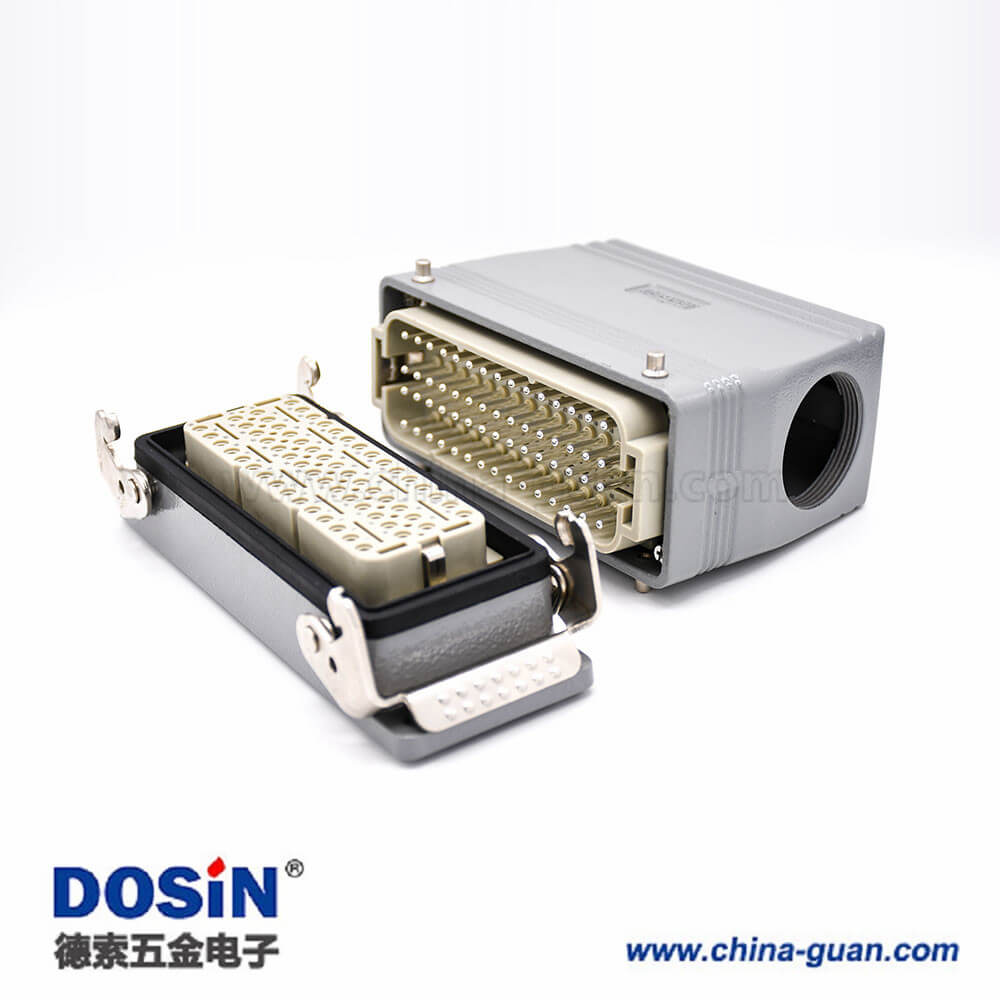 重載防水連接器60芯高結構斜出口開孔安裝公母對接鐵扣H24T外殼M40