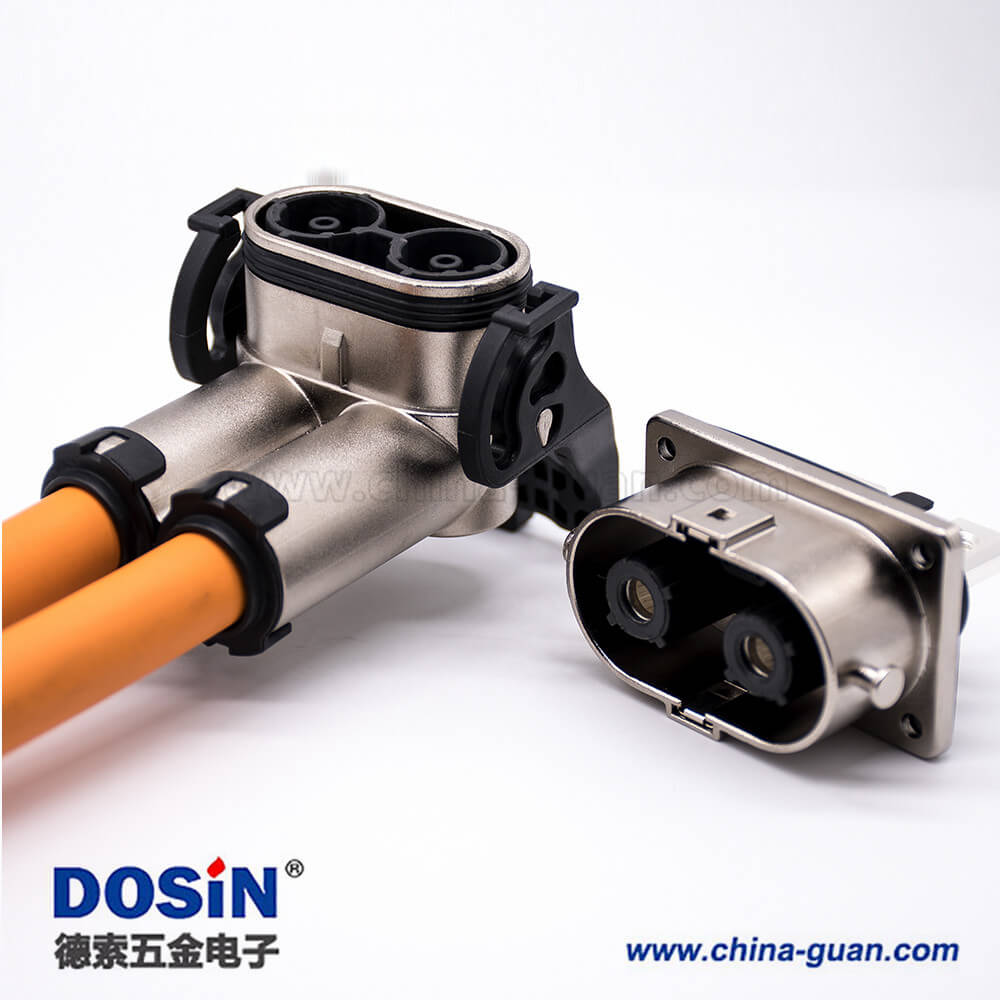 高壓互鎖插頭125A彎式2芯金屬外殼接線15CM連接線