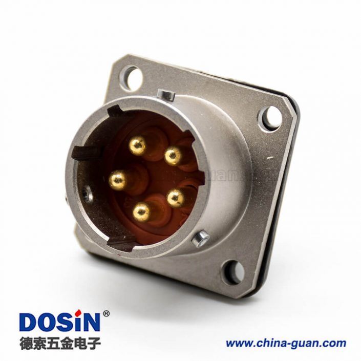 Y50X14殼體尺寸鋁合金四孔法蘭公插座直式面板安裝焊杯鍍鎳卡口連接5芯連接器 Y50X14殼體尺寸鋁合金四孔法蘭公插座直式面板安裝焊杯鍍鎳卡口連接5芯連接器