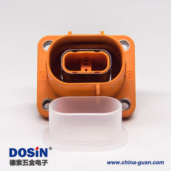 電動汽車高壓連接器塑料插座2芯直式電流150A高壓互鎖 電動汽車高壓連接器塑料插座2芯直式電流150A高壓互鎖