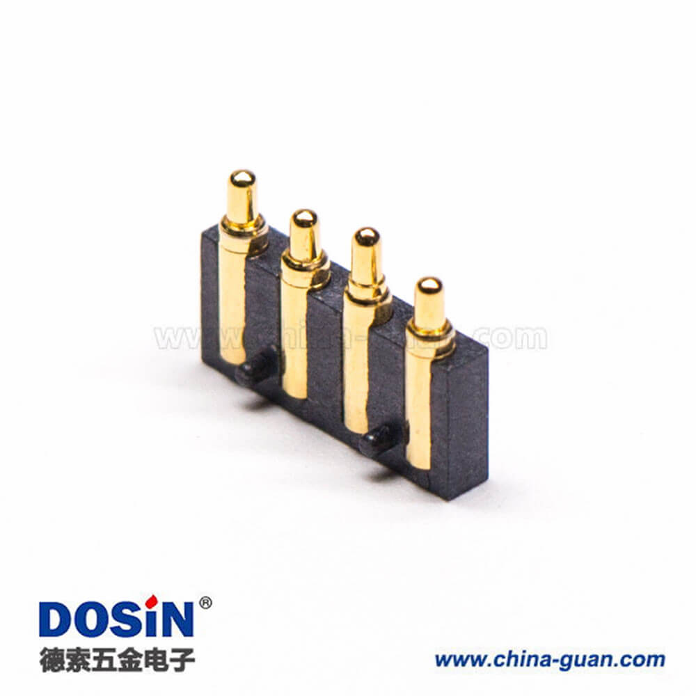 彈簧針Pogopin連接器鍍金黃銅4芯平放焊接式2.5MM 彈簧針Pogopin連接器鍍金黃銅4芯平放焊接式2.5MM
