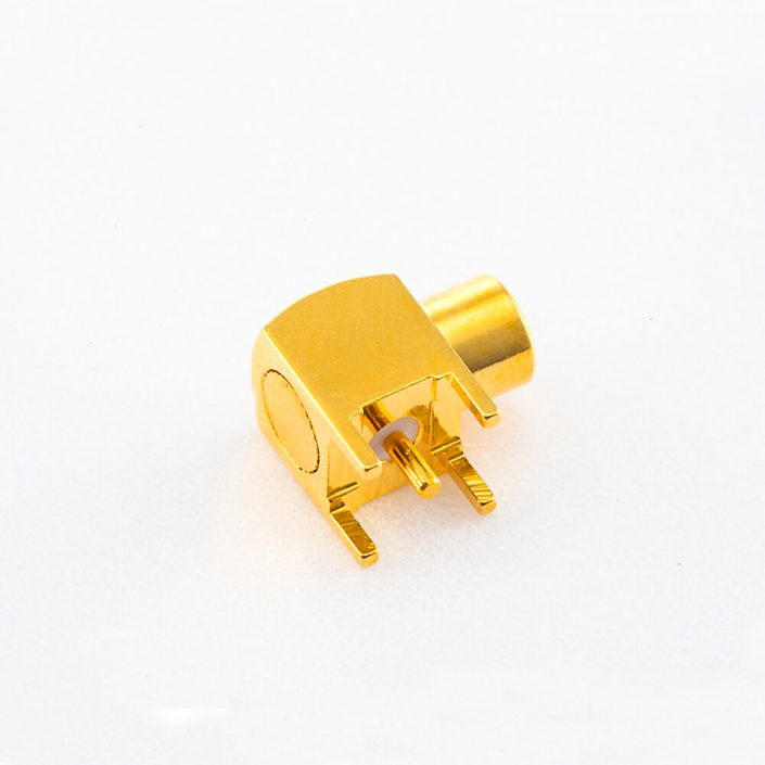 14(9) 插板接頭MCX焊接母頭彎式焊接,插孔銅鍍金50Ω