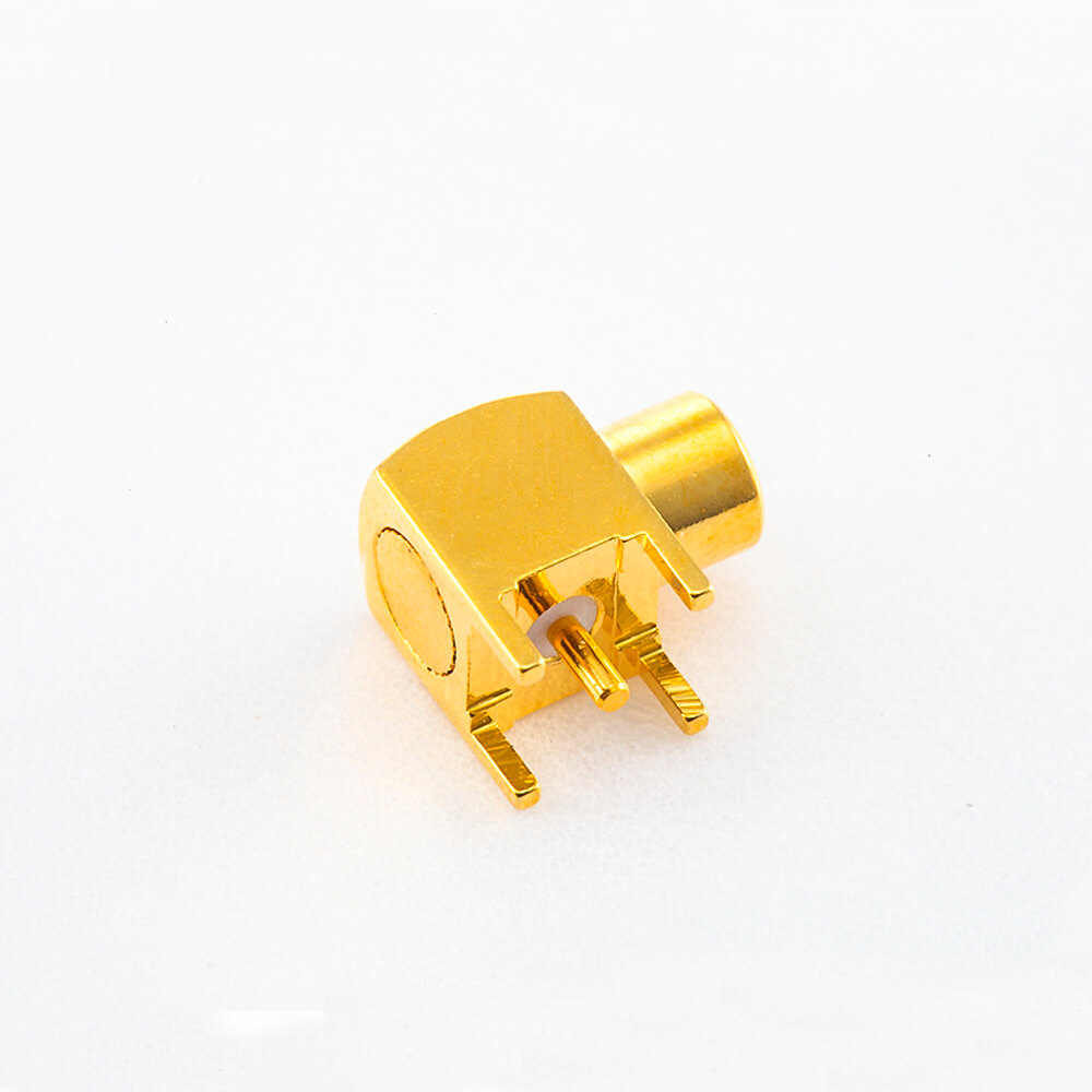 14(9) 插板接頭MCX焊接母頭彎式焊接,插孔銅鍍金50Ω