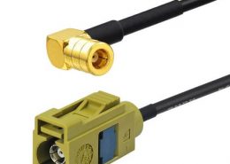 Fakra汽車連接器廠家直銷K型法卡母頭轉SMB彎母頭接RG174線15CM