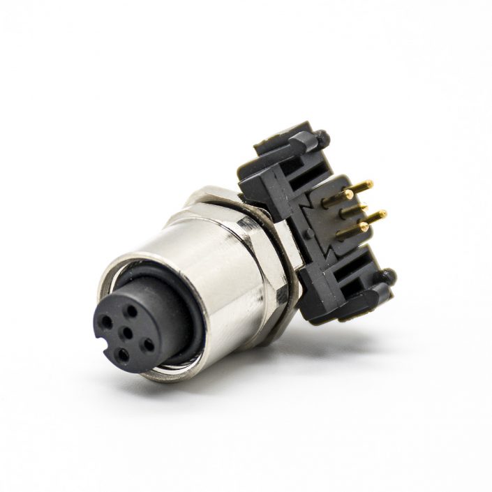 16 (2) M12防水連接器航空頭后鎖板5芯母頭A扣彎式接PCB板