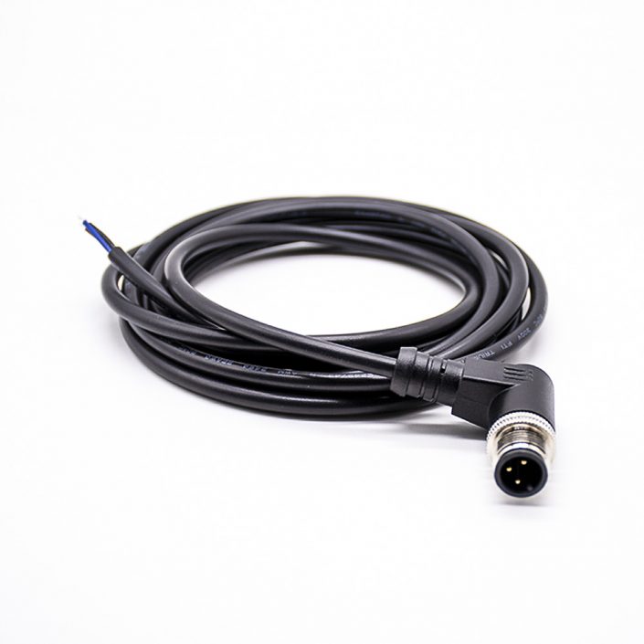 18 (4) M12注塑線3芯A型彎公頭不帶屏蔽成型式帶單邊線2M