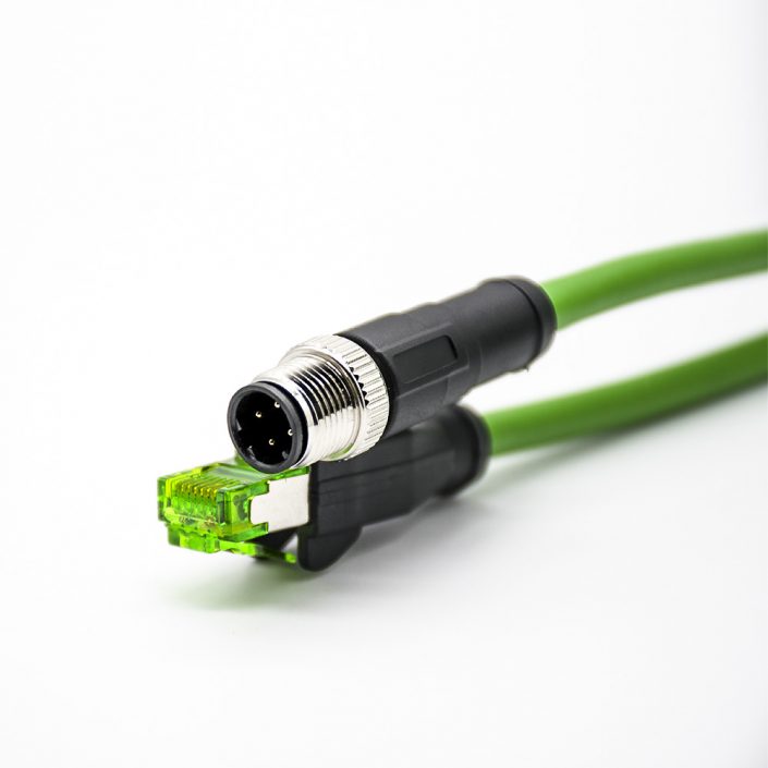 34 (5) M12傳感器接頭4芯公頭D扣轉RJ45公頭直式單邊線3米