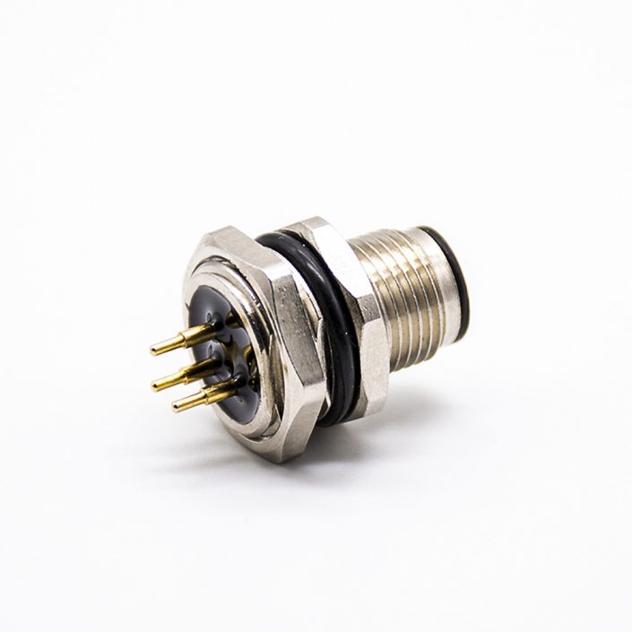 40 (4) M12連接器PCB板安裝A扣180°焊接式后鎖板防水3芯公插座