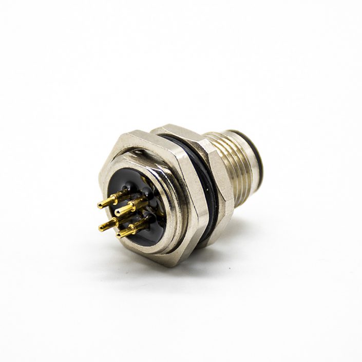 41 (2) M12 4芯航空頭后鎖板防水直式A扣板端插座公頭焊接式接PCB板