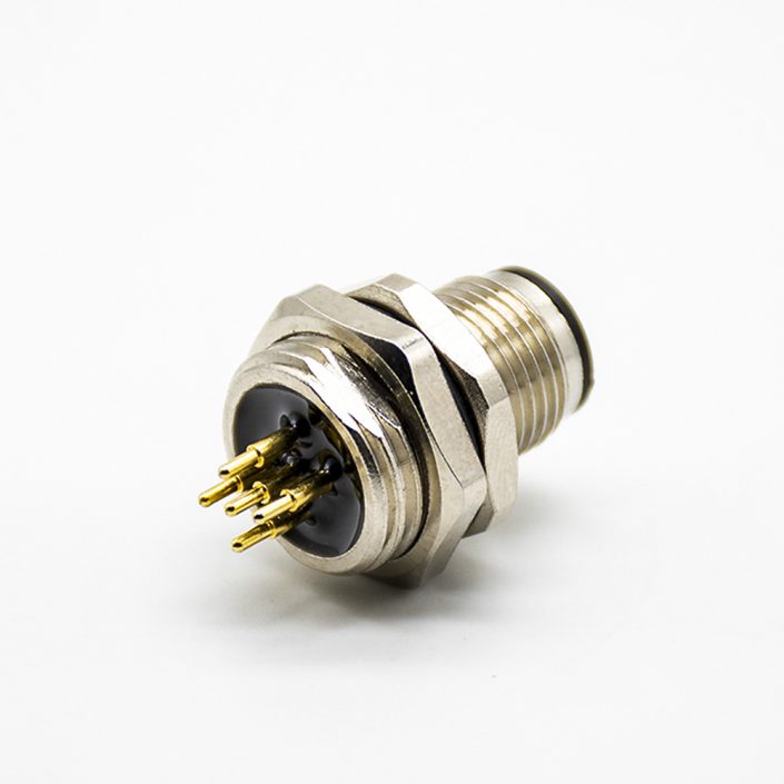 42 (2) 傳感器公頭插座A扣180°PCB板安裝后鎖板5芯M12防水連接器