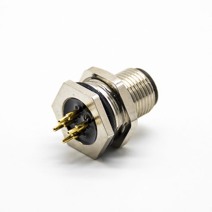 45 (2) 4芯插座M12圓形連接器直式A扣公頭前鎖板防水接PCB板安裝