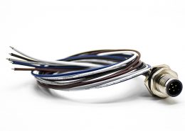 M12連接器5針公插座A扣防水后鎖板直式板端焊線0.2M