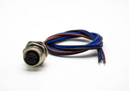 M12連接器母頭A扣3芯板端焊線0.2M直式后鎖板防水插座