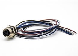 防水連接器焊線0.2M直式A扣后鎖板M12母頭5芯板端插座