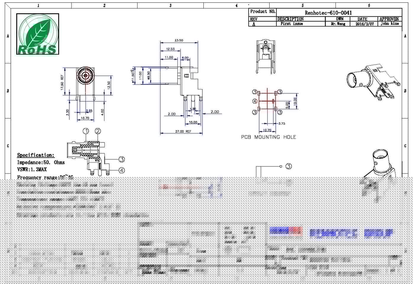 板端連接器PCB 彎式母頭鋅合金 BNC射頻同軸