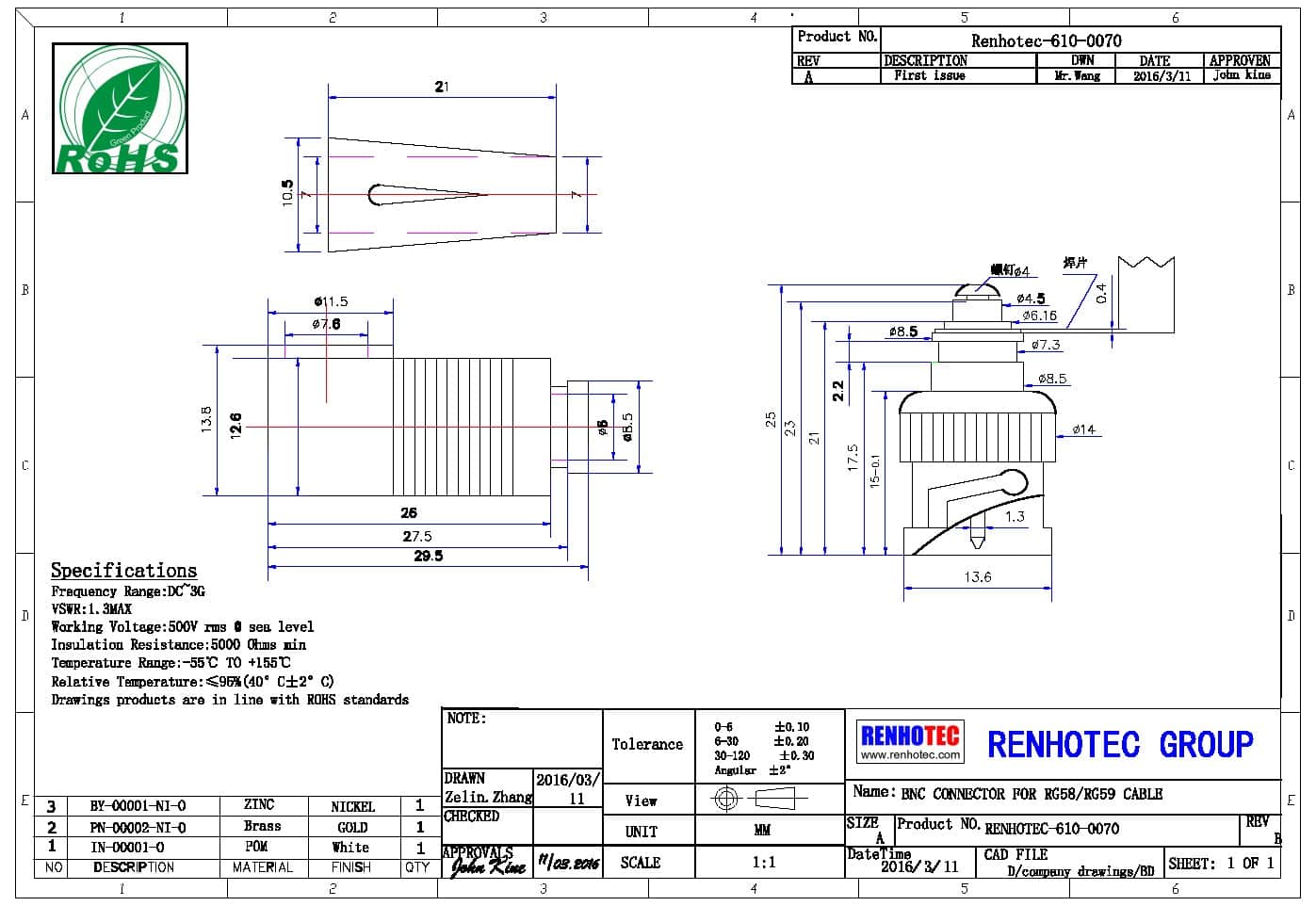 BNC射頻同軸彎式公頭 電纜連接器