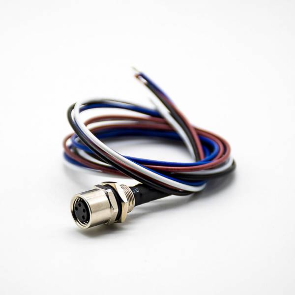 EB-400-1272 M8焊線連接器母頭直式4芯后鎖板防水板端插座帶線0.2米