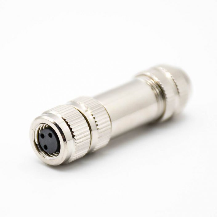 EB-400-1276 M8金屬組裝航空連接器直式3芯母頭焊線全金屬帶屏蔽