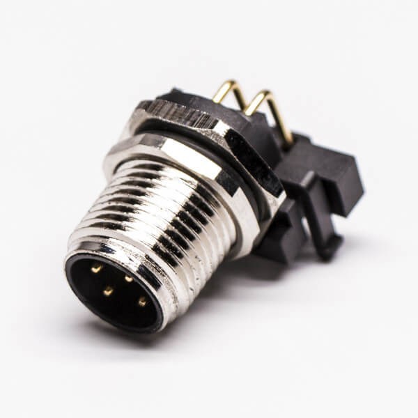 EB-400-2008 M12接頭4芯防水連接器A-型 板端c插座PCB插板彎頭 前鎖板傳感連接器